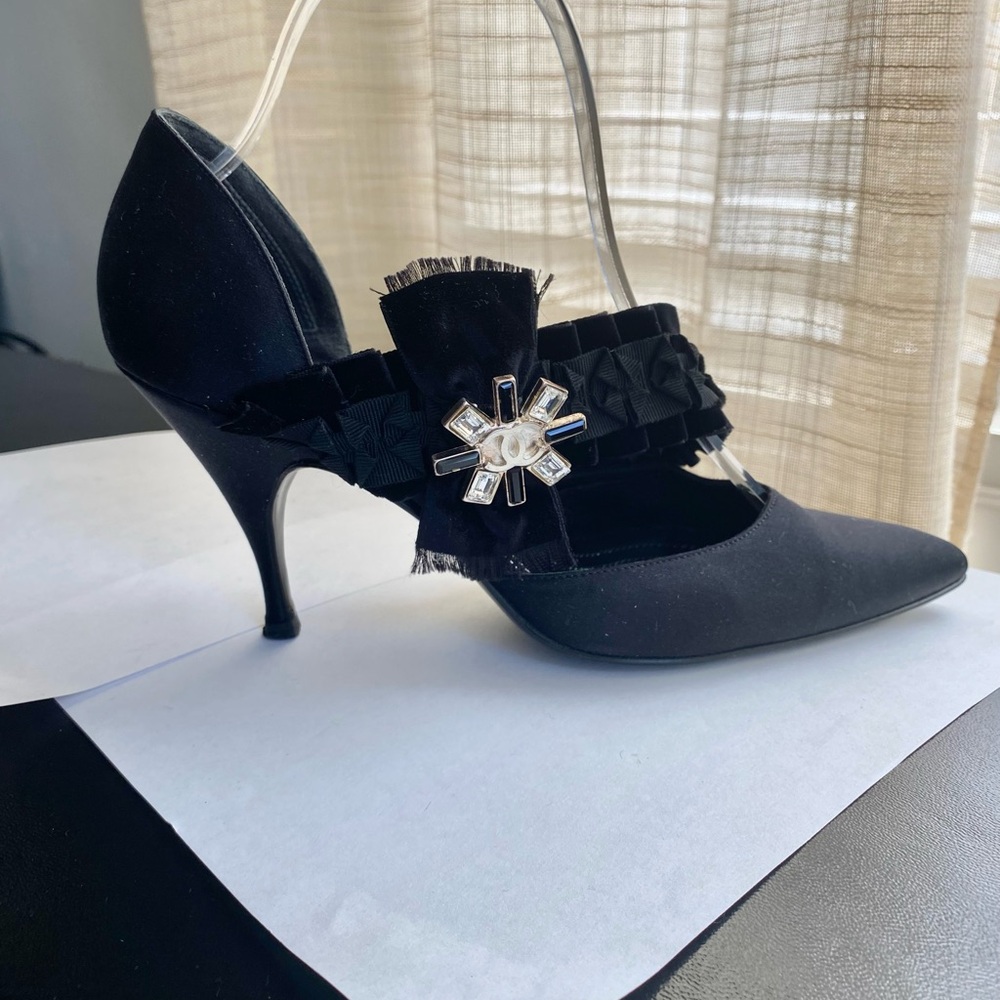 Chanel Black Women  Heels Crystal Logo CCPumps Sandals Mules Slip-on slides 37.5